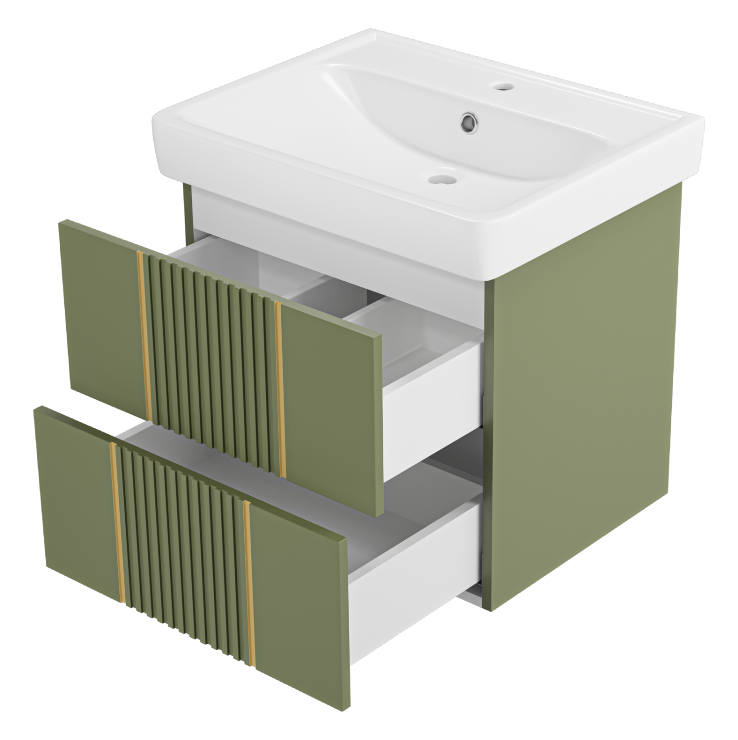 Тумба с раковиной Brevita Vega 60 подвесная, зеленый/патина золото