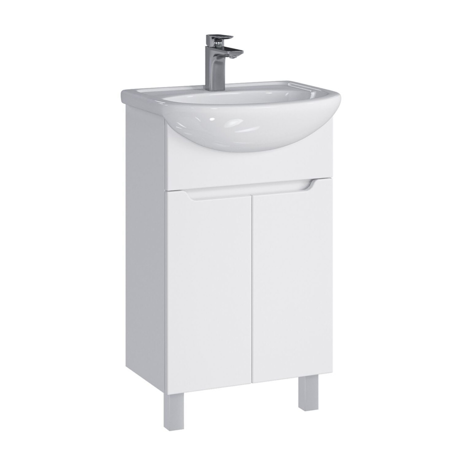 Тумба напольная SanStar Лайн 50 с раковиной Уют 50 (комплект), белая