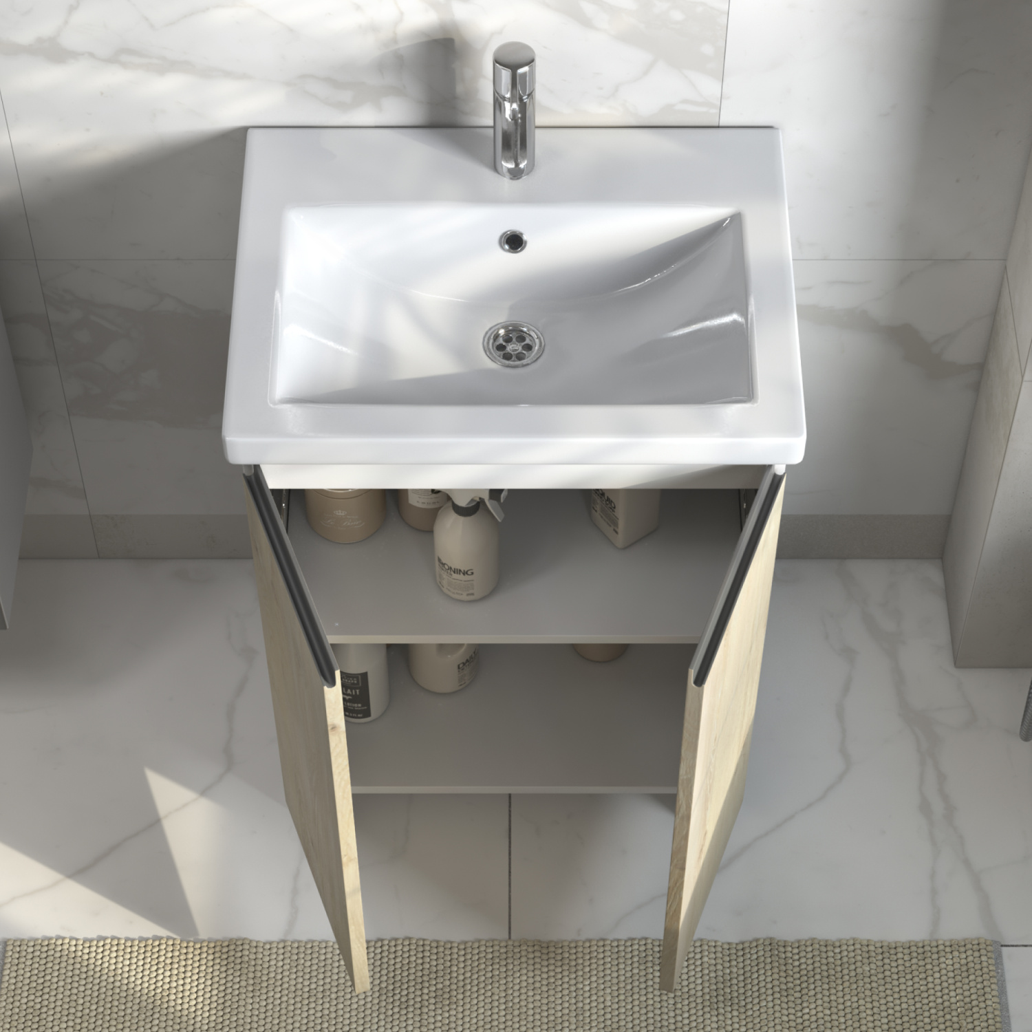 Тумба напольная Vigo Yuma 600-2-0 с раковиной Como 60, 2 двери, дуб давос