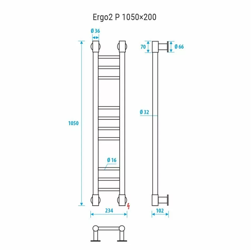 Полотенцесушитель электрический Energy Ergo2 P 1050x200 прямой, хром