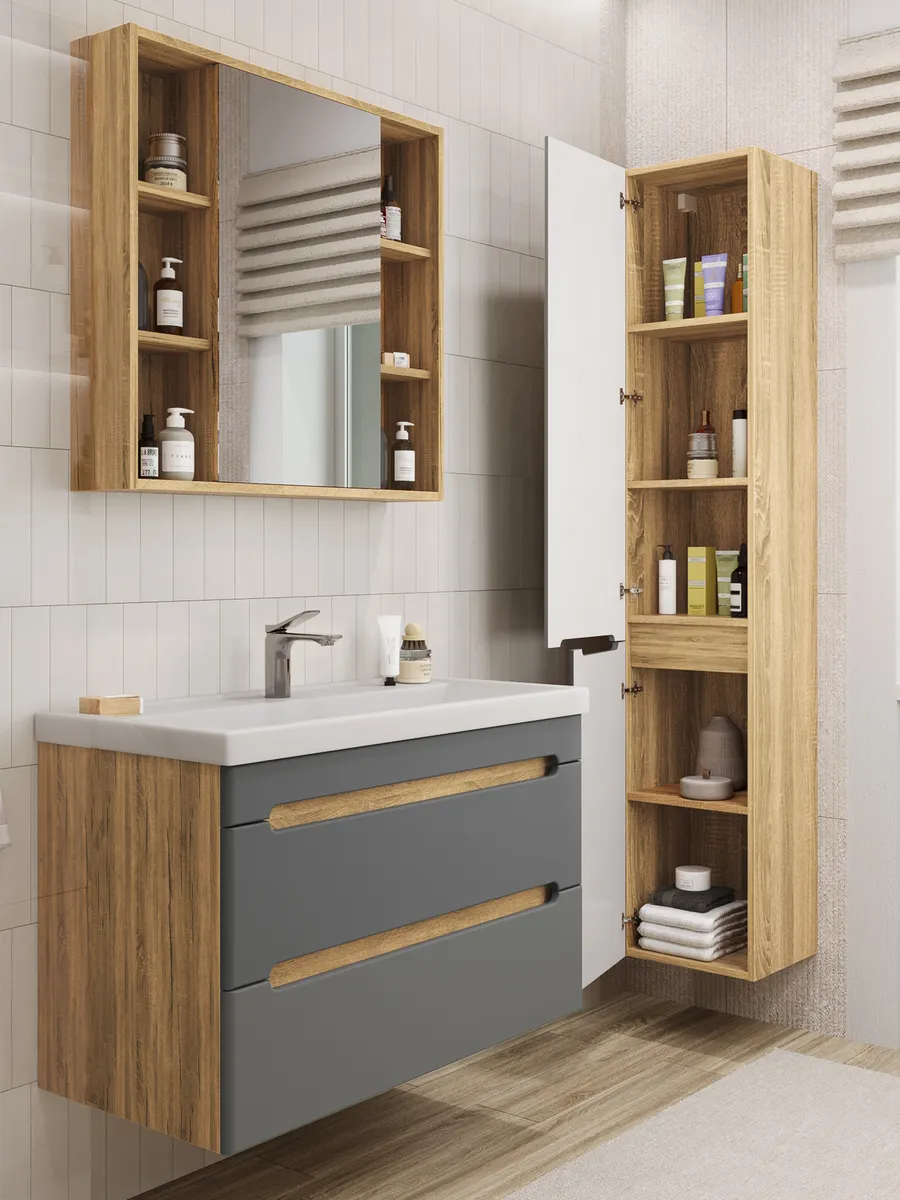 Тумба подвесная SanStar Diva 100 с раковиной Фостер 100 (комплект), Gold Craft