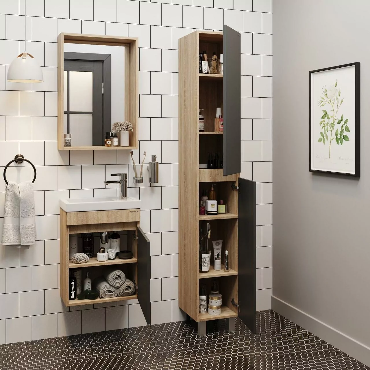 Пенал Onika Милтон 30 L/R напольный, серый/дуб сонома