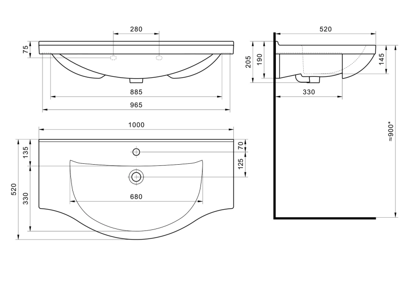 Тумба с раковиной Francesca Доминго 100 напольная, 4 двери, 2 ящика, белая