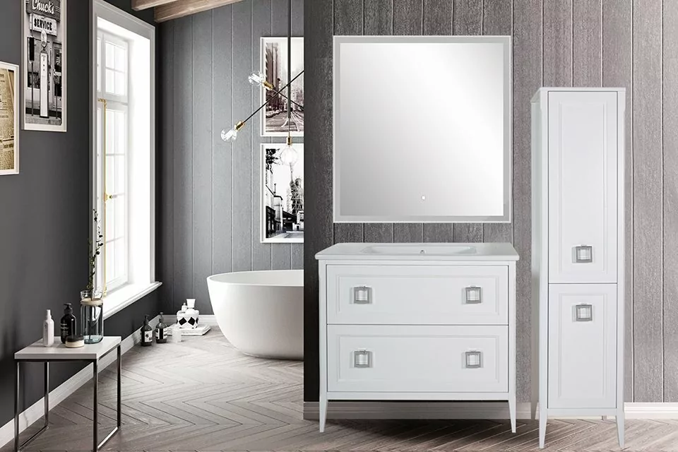 Мебель для ванной ASB Woodline Рома 80 Н комплект, напольный, белый