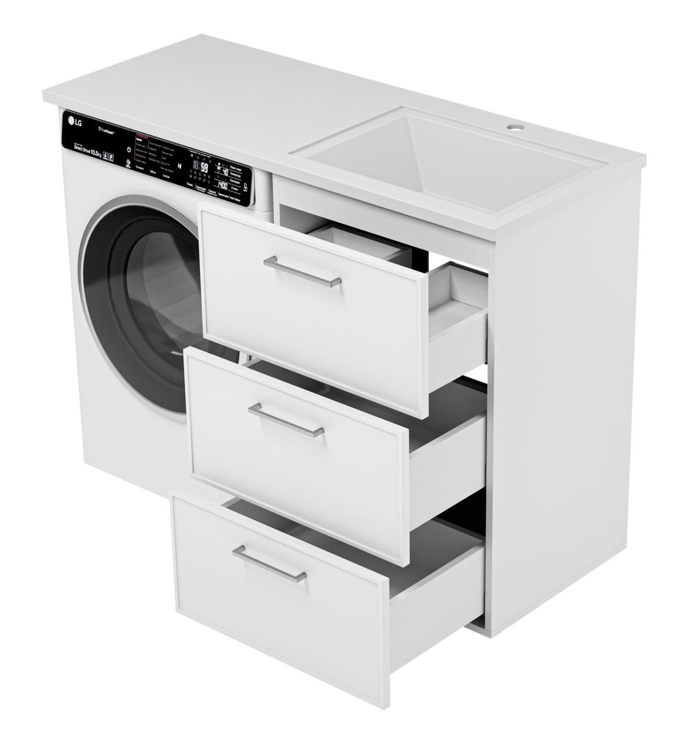 Тумба с раковиной Brevita Frame 55 под стиральную машину напольная правая (белая)