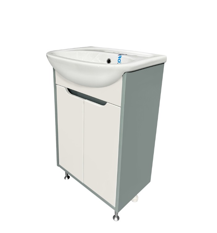 Тумба напольная Runo Эконова 60 с раковиной Уют 60, 2 двери, бирюзово-белый