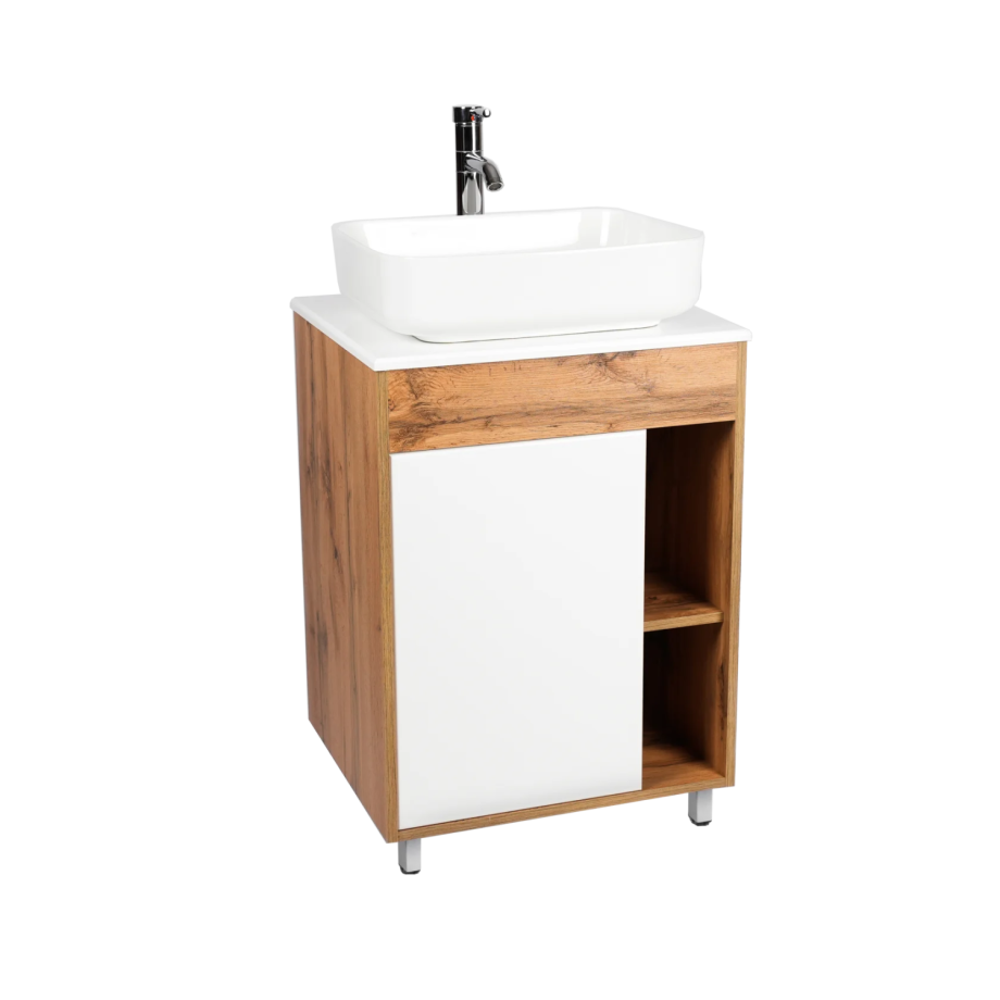 Тумба напольная Viant Бостон 56 с раковиной Moduo 50, 1 дверь, белый/дуб вотан