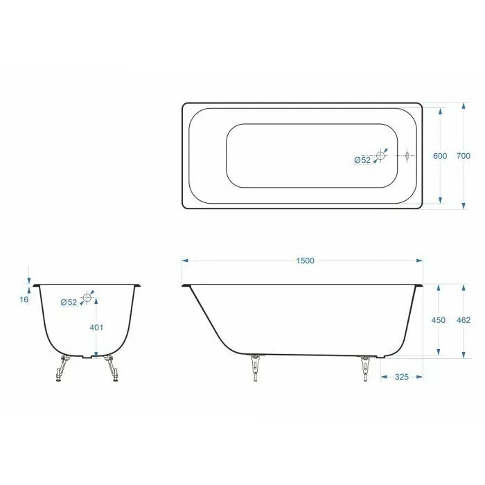 Ванна чугунная Delice Aurora 150х70 DLR230603 прямоугольная