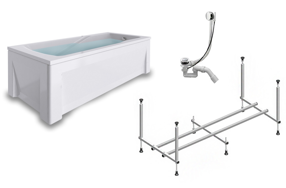 Комплект (5в1) Акриловая ванна TIMO HELLA1575 150*75*63+Каркас + Слив-перелив+Фронтальная панель+Торцевая панель