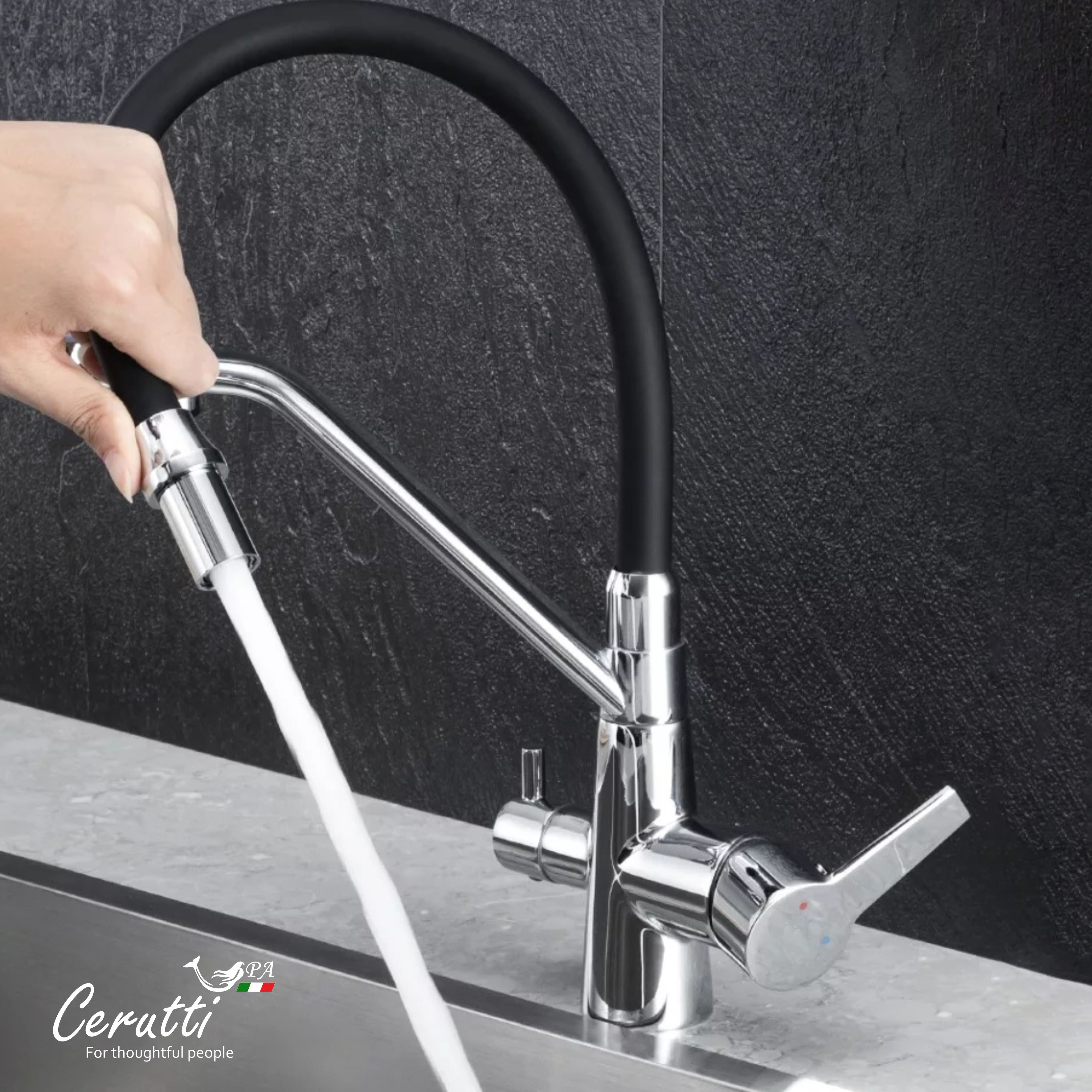 Cмеситель для кухни Ceruttispa Эльзе BN (ELSE BN) из нержавеющей стали, цвет матовый никель