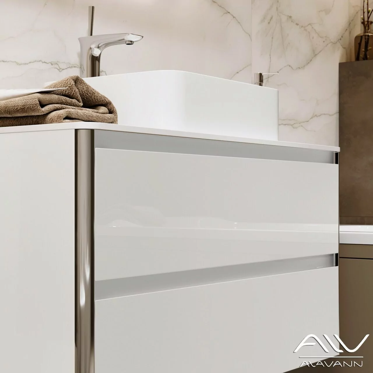 Тумба подвесная Alavann Laurel 100 с раковиной Joy, белая