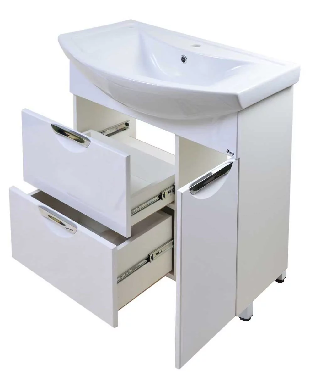 Тумба Emmy Милли с раковиной Балтика 80 правая, напольная, 2 ящика, 1 дверь, белая