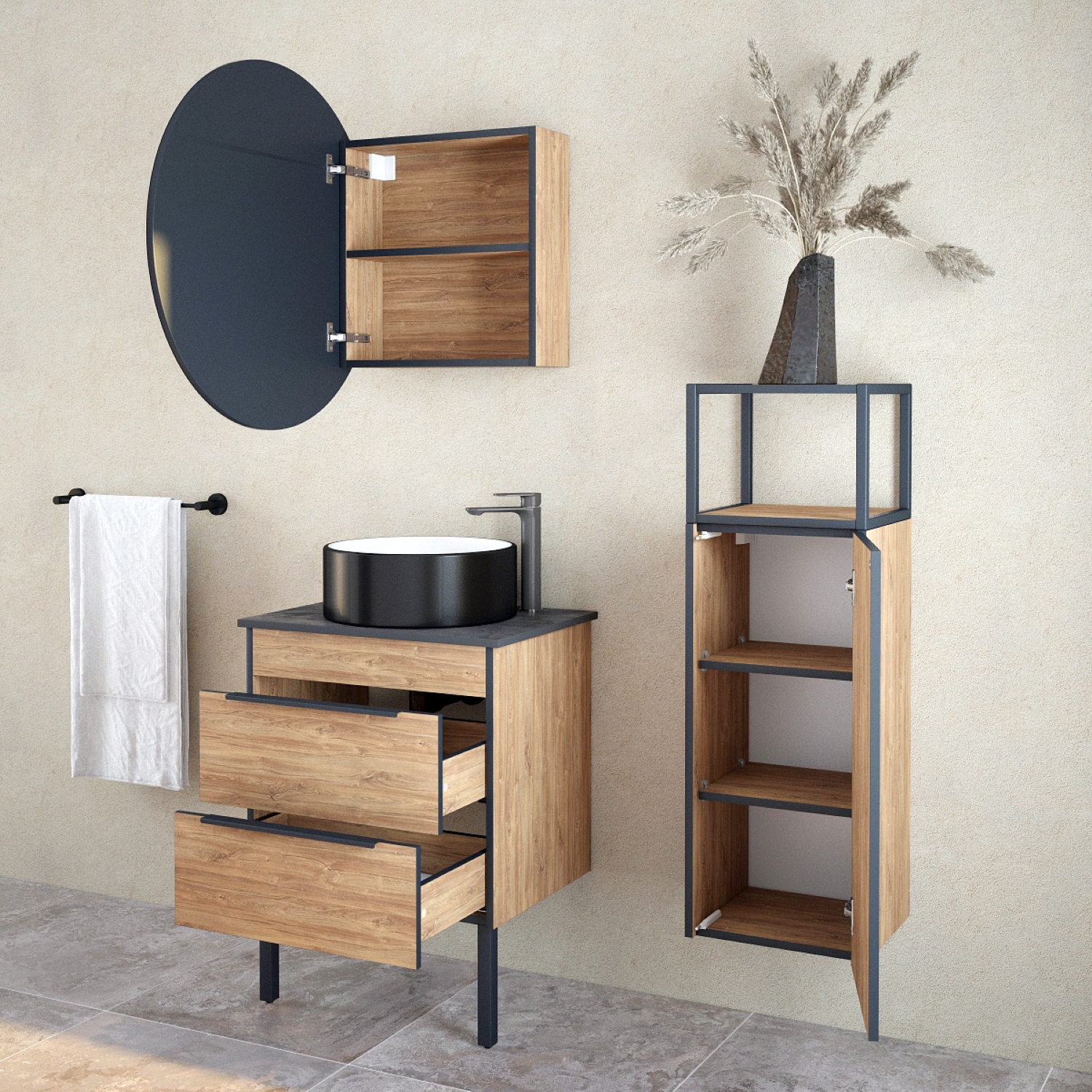 Тумба подвесная Corozo Форест 60 Z2 с раковиной Сомо 60 дуб конзас