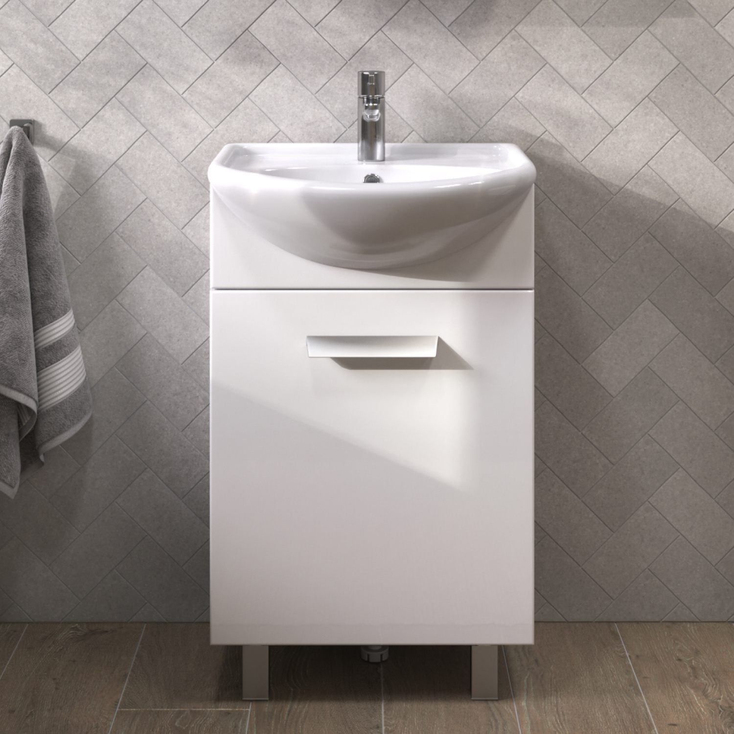 Тумба напольная Vigo Hoska 50 с раковиной Уют 50, 1 дверь, белый