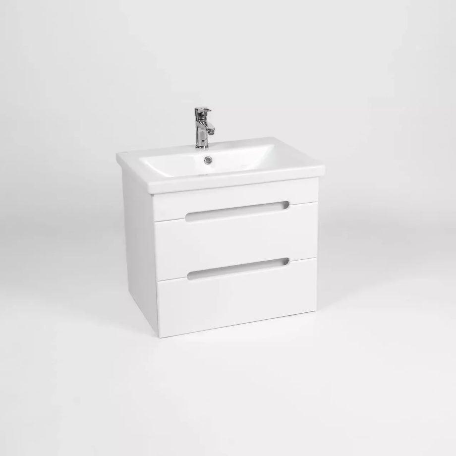 Тумба подвесная Viant Марсель 60 с раковиной Como 60, два ящика, белый