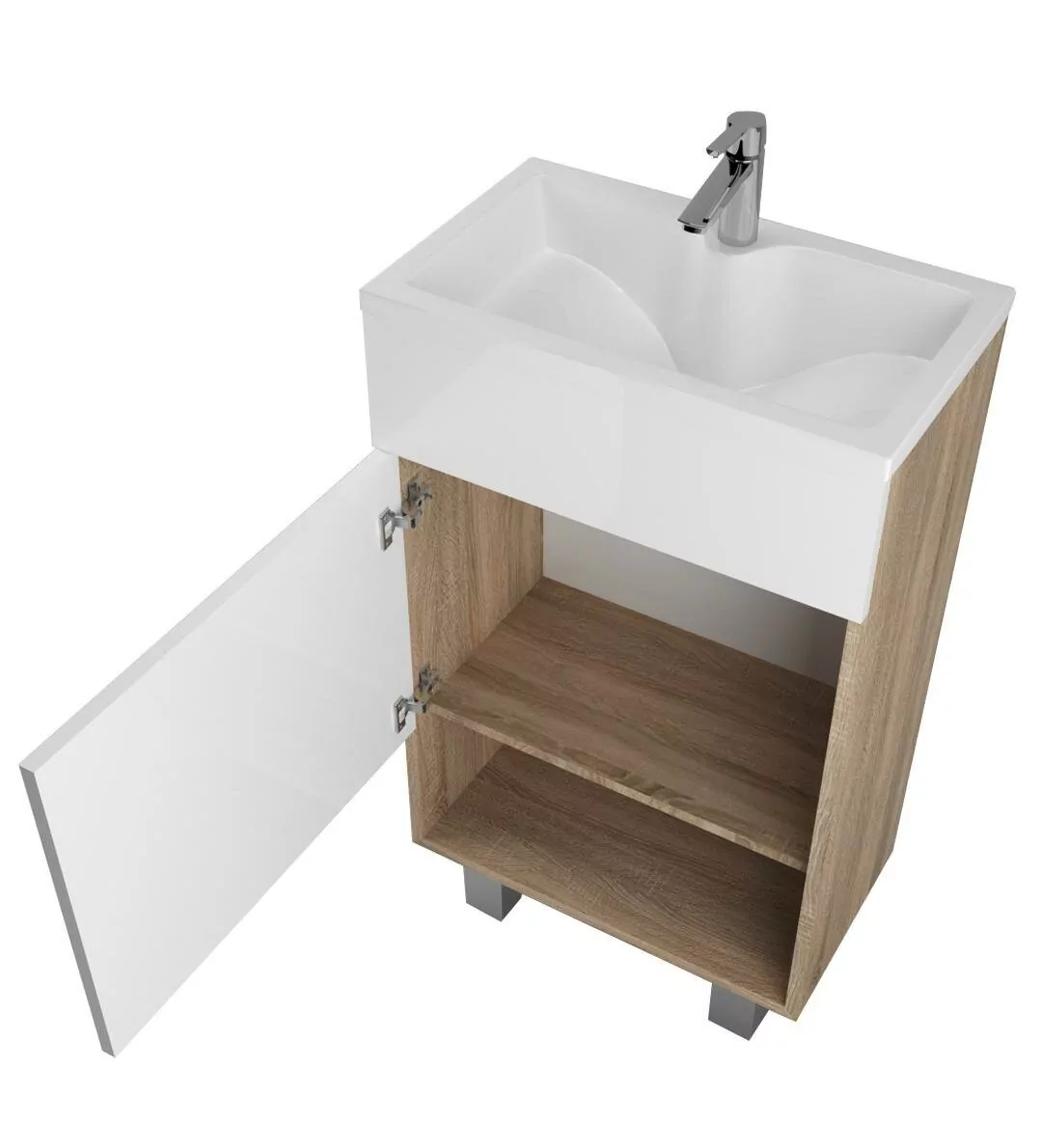 Тумба с раковиной напольная 1Marka July 50Н 1 дверь, белый/дуб сонома