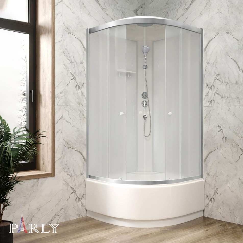 Душевой уголок PARLY BETT 821 80х80х215 1/4 круга, с поддоном, прозрачное стекло, матовый хром