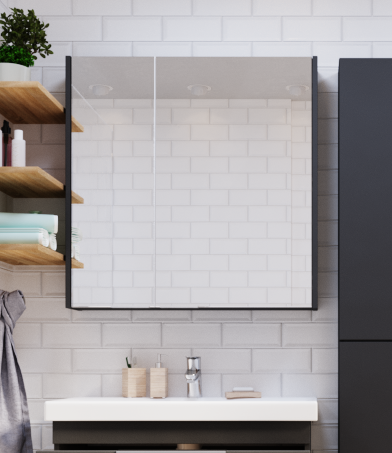 Зеркало-шкаф 1Marka Gaula 80 Black, 2 двери, черный