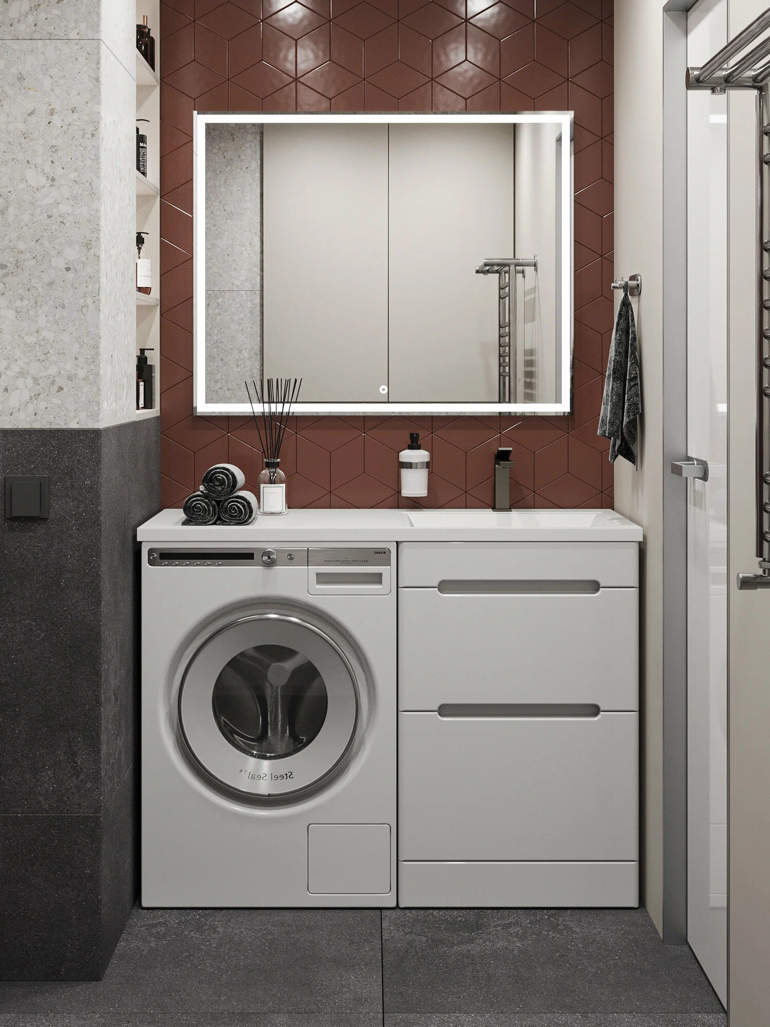 Тумба напольная SanStar Толедо 50 с раковиной Даллас 110 правый белая