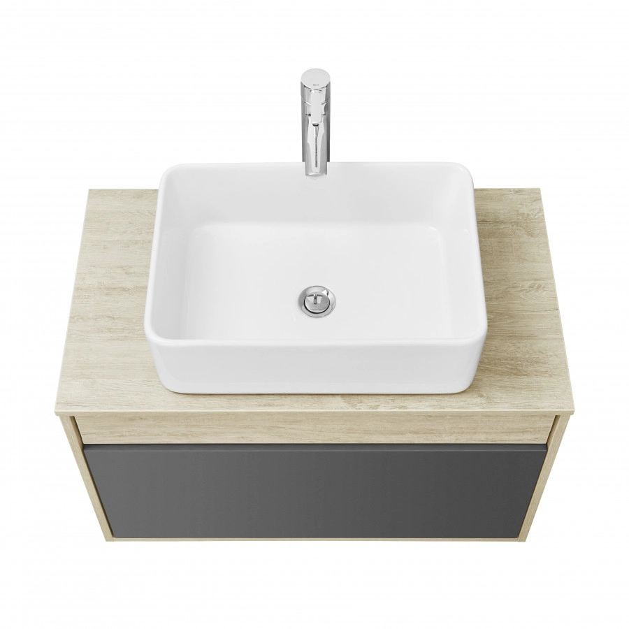 Тумба подвесная Aquaton Лофт Урбан 80 с раковиной MILA 35х50, серый графит, дуб орегон