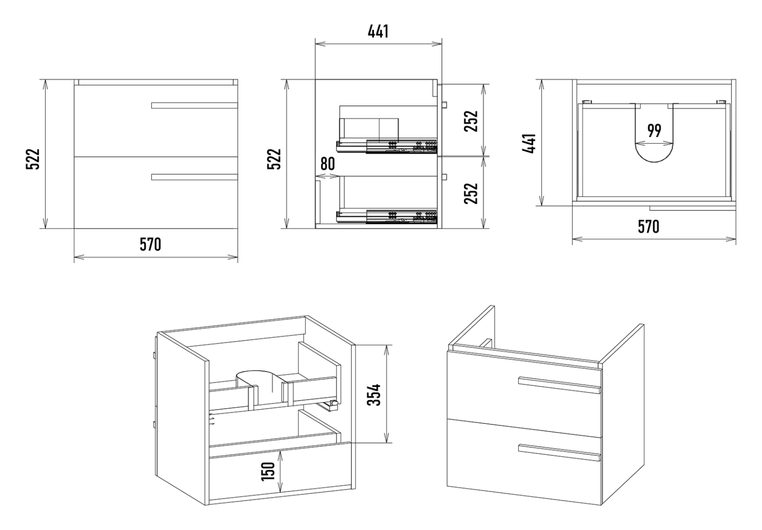 Тумба с раковиной Misty Ненси 60 подвесная, серый