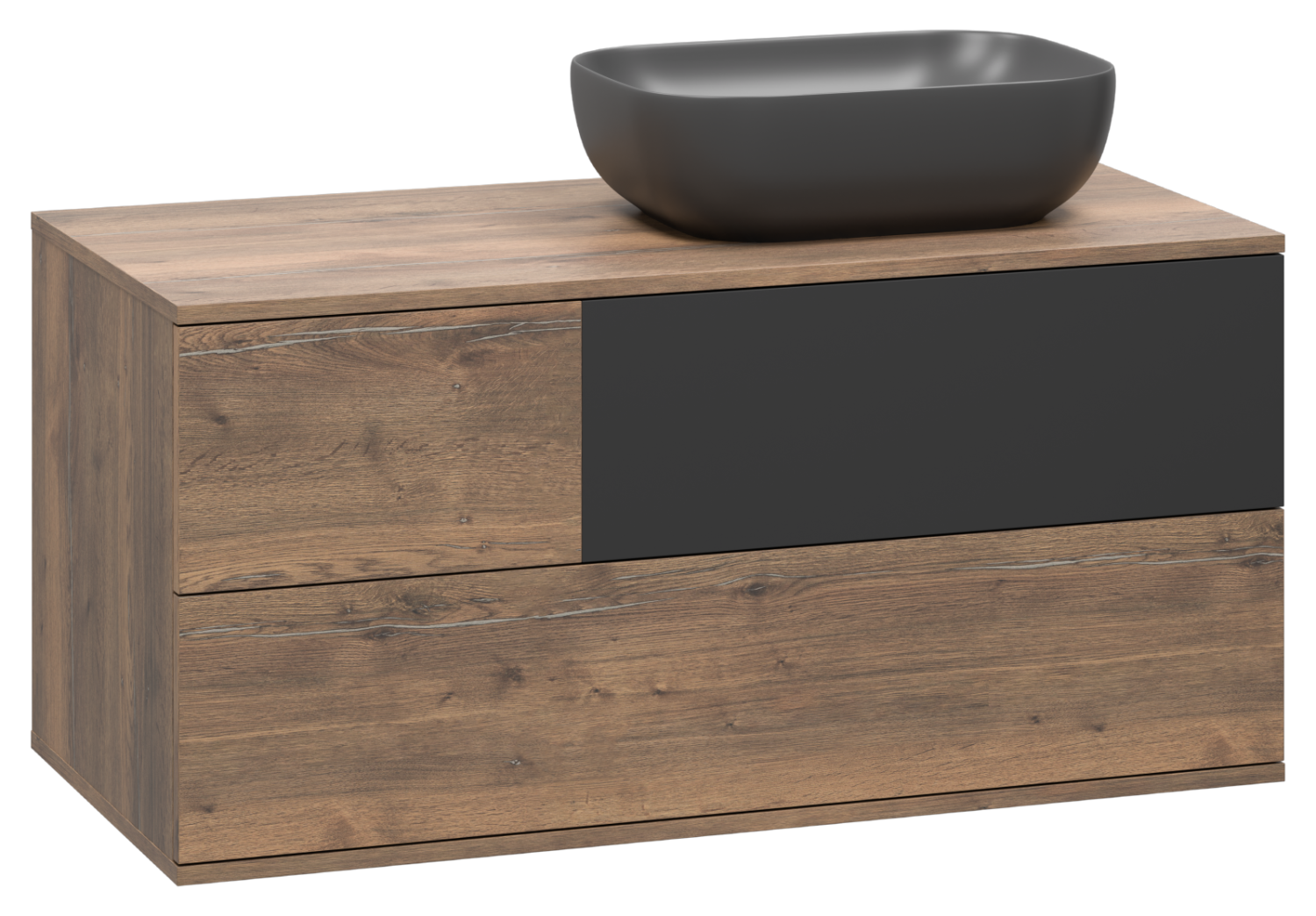 Тумба с раковиной Misty Коломбо 100 подвесная R, дуб галифакс/антрацит