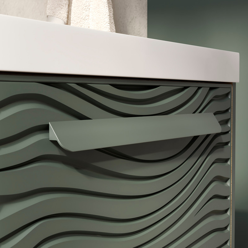 Тумба с раковиной EQUIL Gleam 60 подвесная, 1 ящик, зеленый камень/дуб вотан