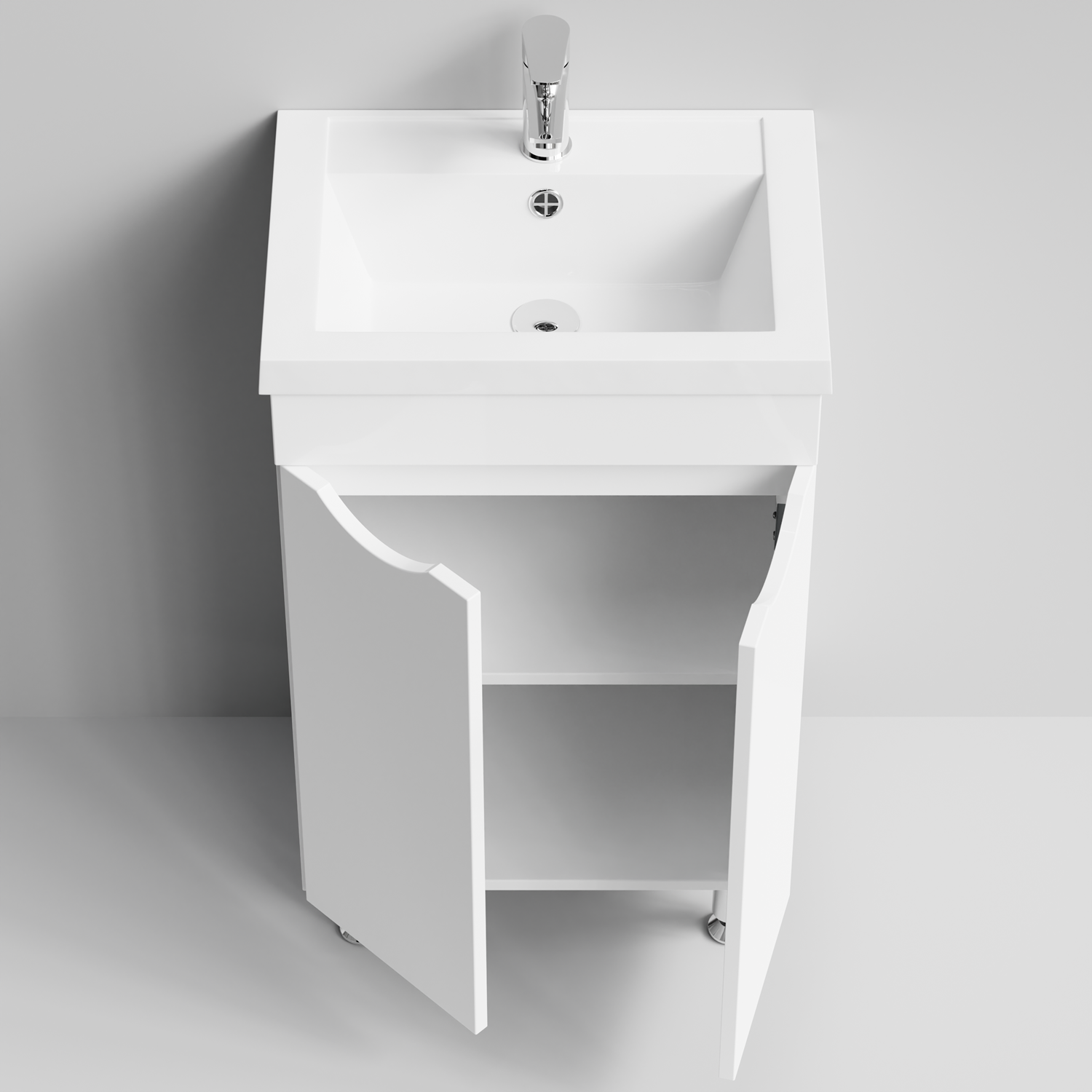 Тумба с раковиной Vod-ok Смайл 50 напольная, Белый глянец