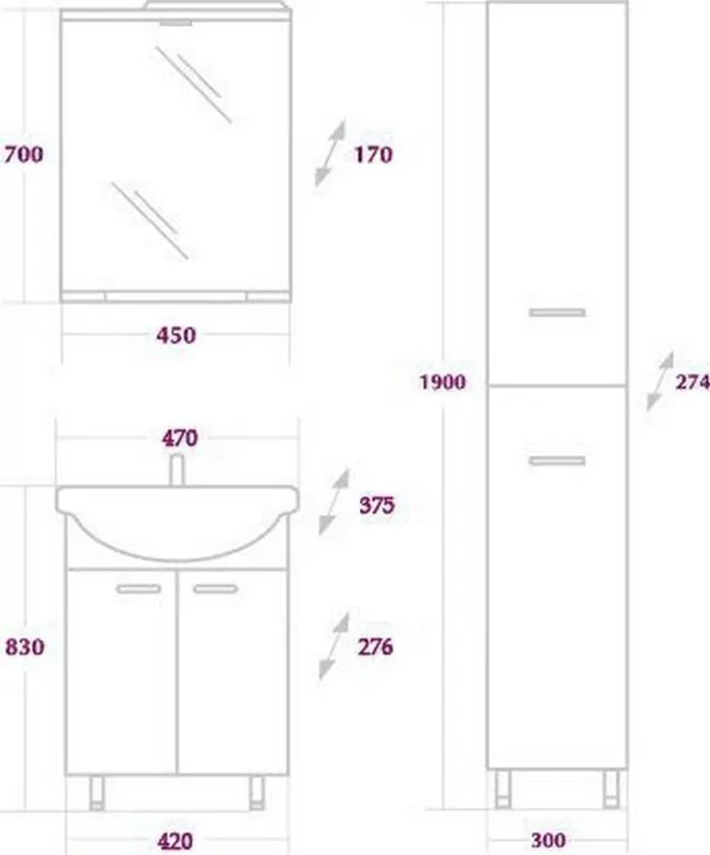 Мебель для ванной Onika Коралл 47.10 комплект, напольный, белый