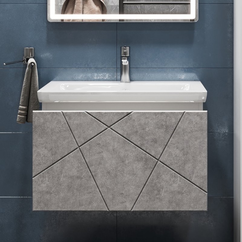 Тумба подвесная Vigo Geometry 60 с раковиной Como 60, бетон