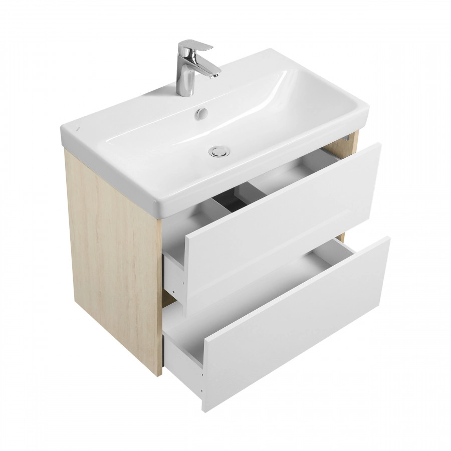 Тумба Aquaton Сканди 80 с раковиной Адриана 80, 2 ящика, подвесная, дуб верона
