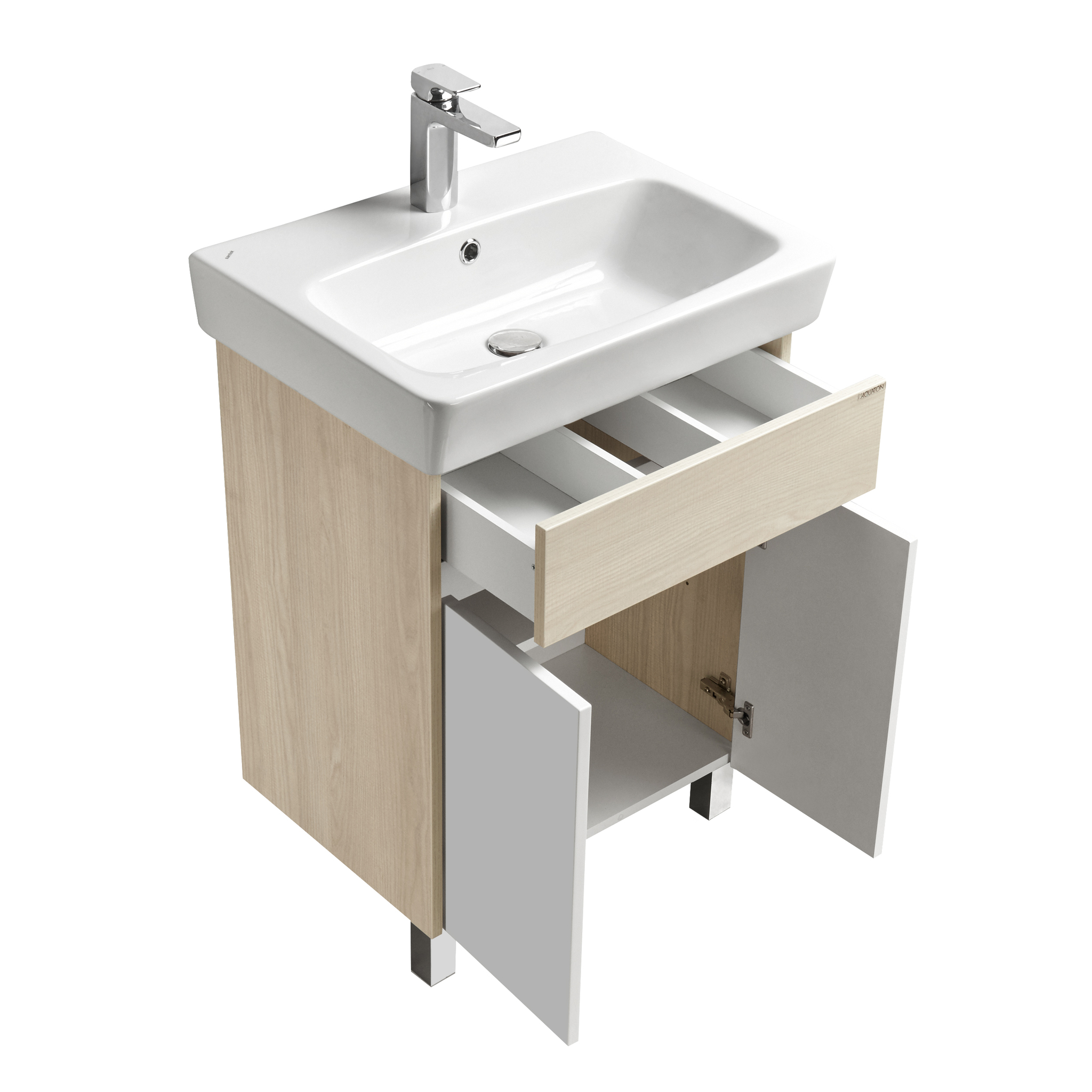 Тумба апольная Aquaton Верди 60 Н раковиной Нео 60, белый/ясень
