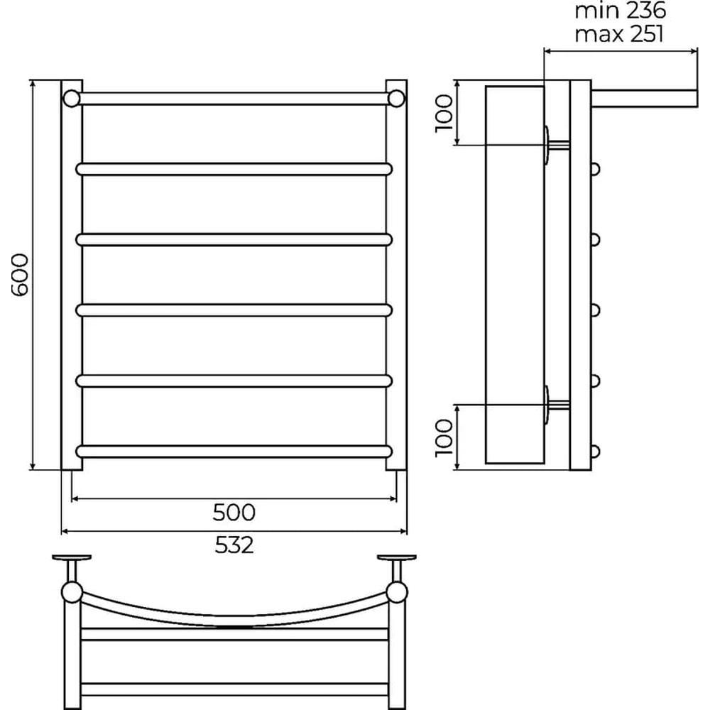 Полотенцесушитель водяной с полкой Terminus Классик П6 50х60