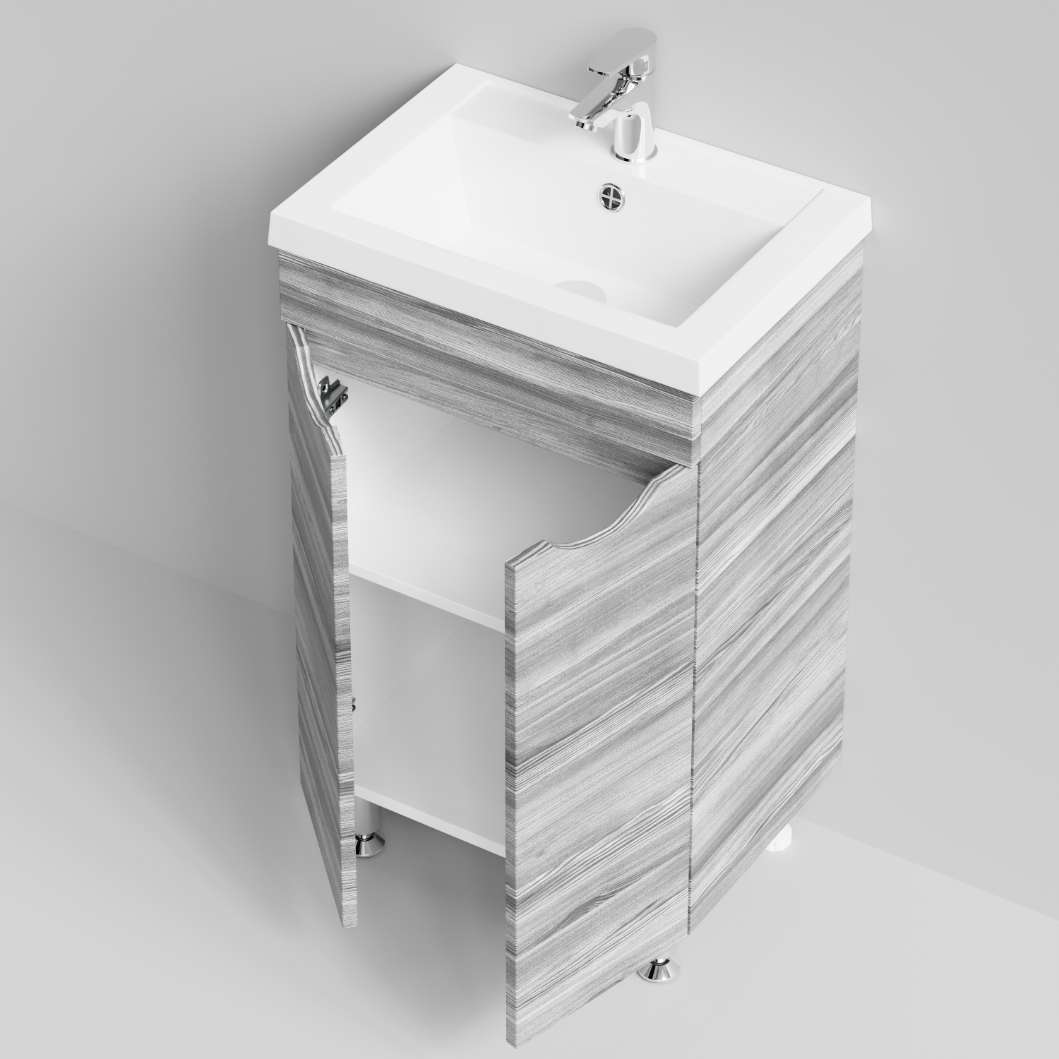 Тумба с раковиной Vod-ok Смайл 50 напольная, Лиственница структурная контрастно-серая