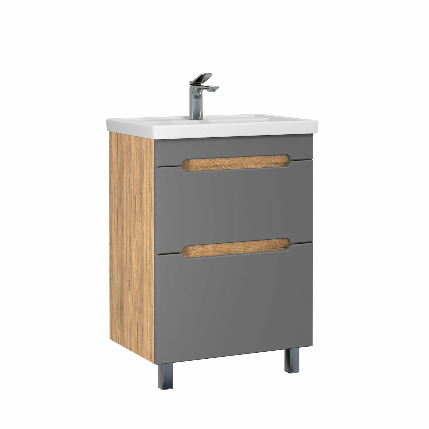 Тумба напольная SanStar Diva 60 с раковиной Фест 60 Дуб вотан, графит софт