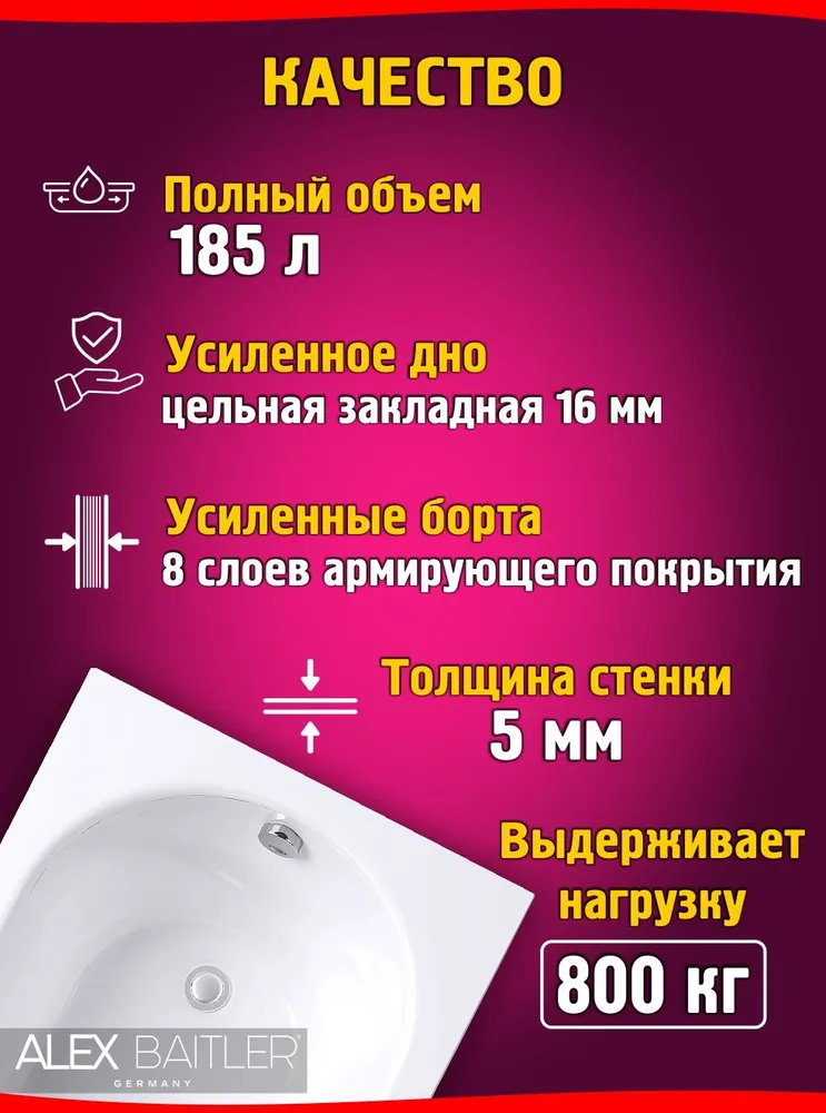 Ванна акриловая Alex Baitler Baikal 120x70 от магазина Vanna-Vanna.ru!