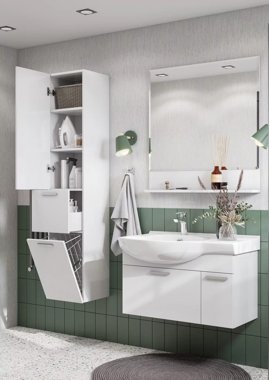 Пенал подвесной Aquaton Инди 34 L/R, с корзиной, белый