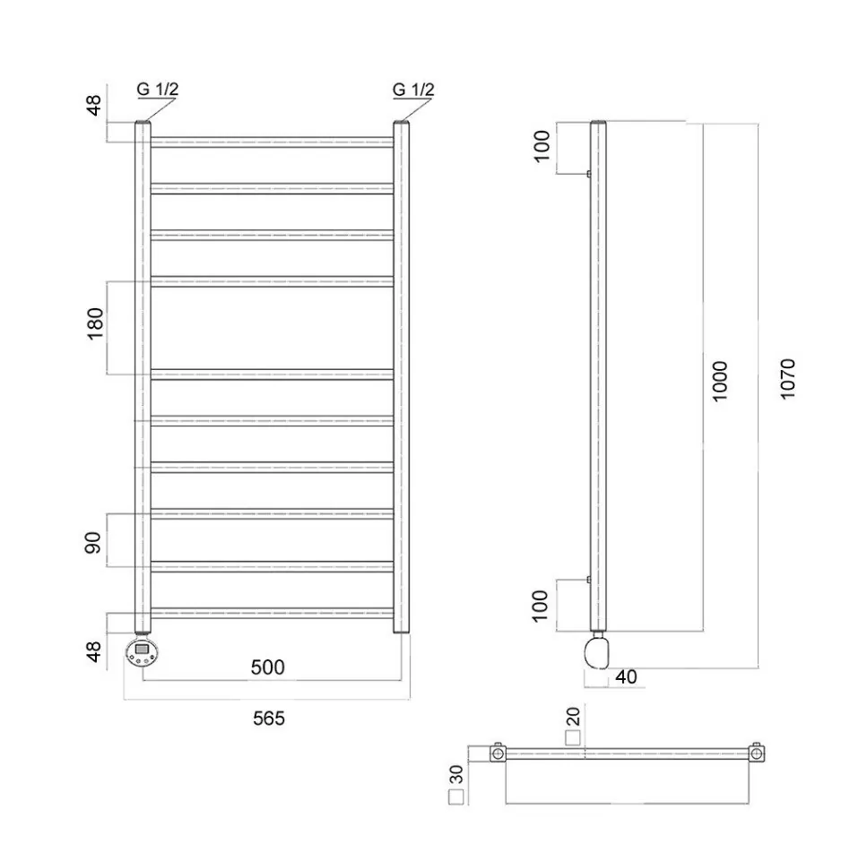 Полотенцесушитель электрический Domoterm Квадро П10 500x1000 EL левый, хром