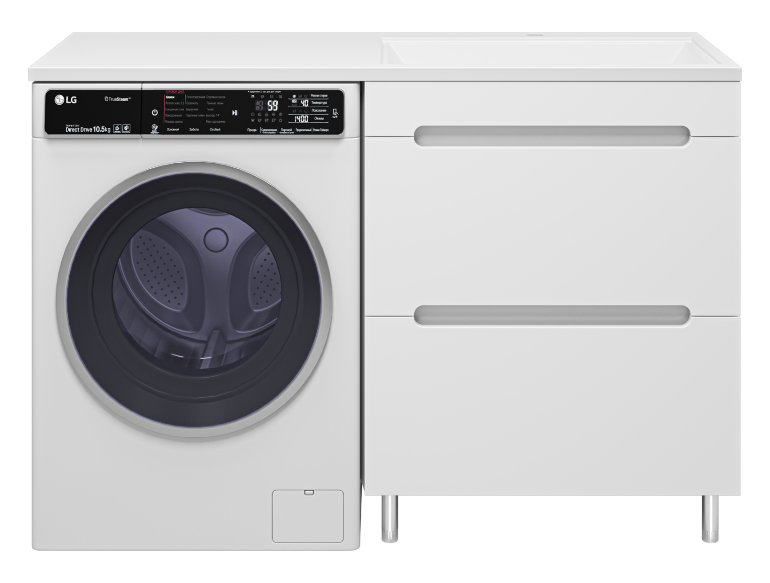 Тумба с раковиной Misty Байкал 70 под стиральную машину, с раковиной Misty Гавана 130 R, белый