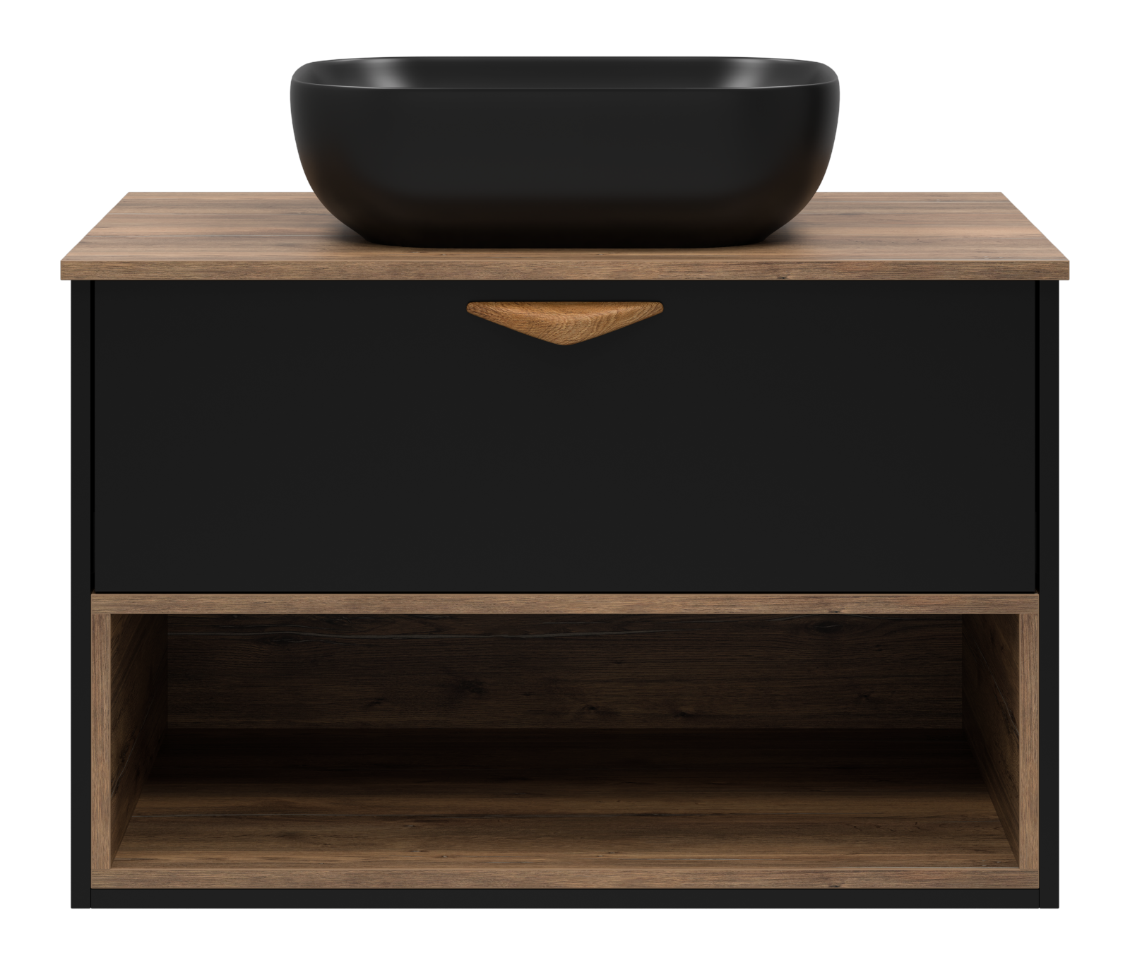 Тумба с раковиной Brevita Bergen 80 с подсветкой подвесная, черный/дуб галифакс