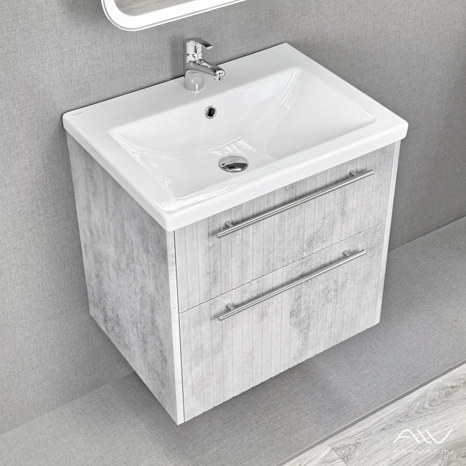 Тумба подвесная Alavann Emma 60 с раковиной Como 60, серый бетон