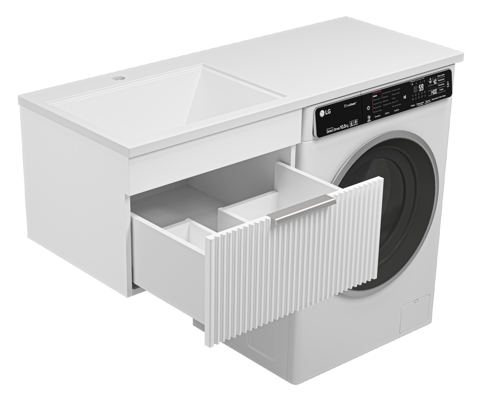 Тумба с раковиной Brevita Enfida 60 под стиральную машину подвесная, с раковиной Эстет Даллас 120 R, белый