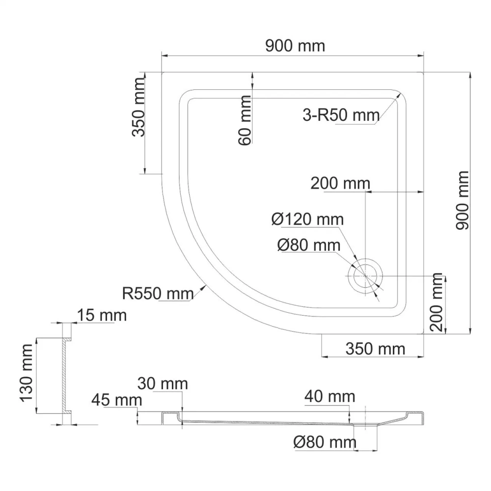 Поддон для душа WasserKraft Isen 26T01 90х90 полукруглый, акриловый, белый от магазина Vanna-Vanna.ru!
