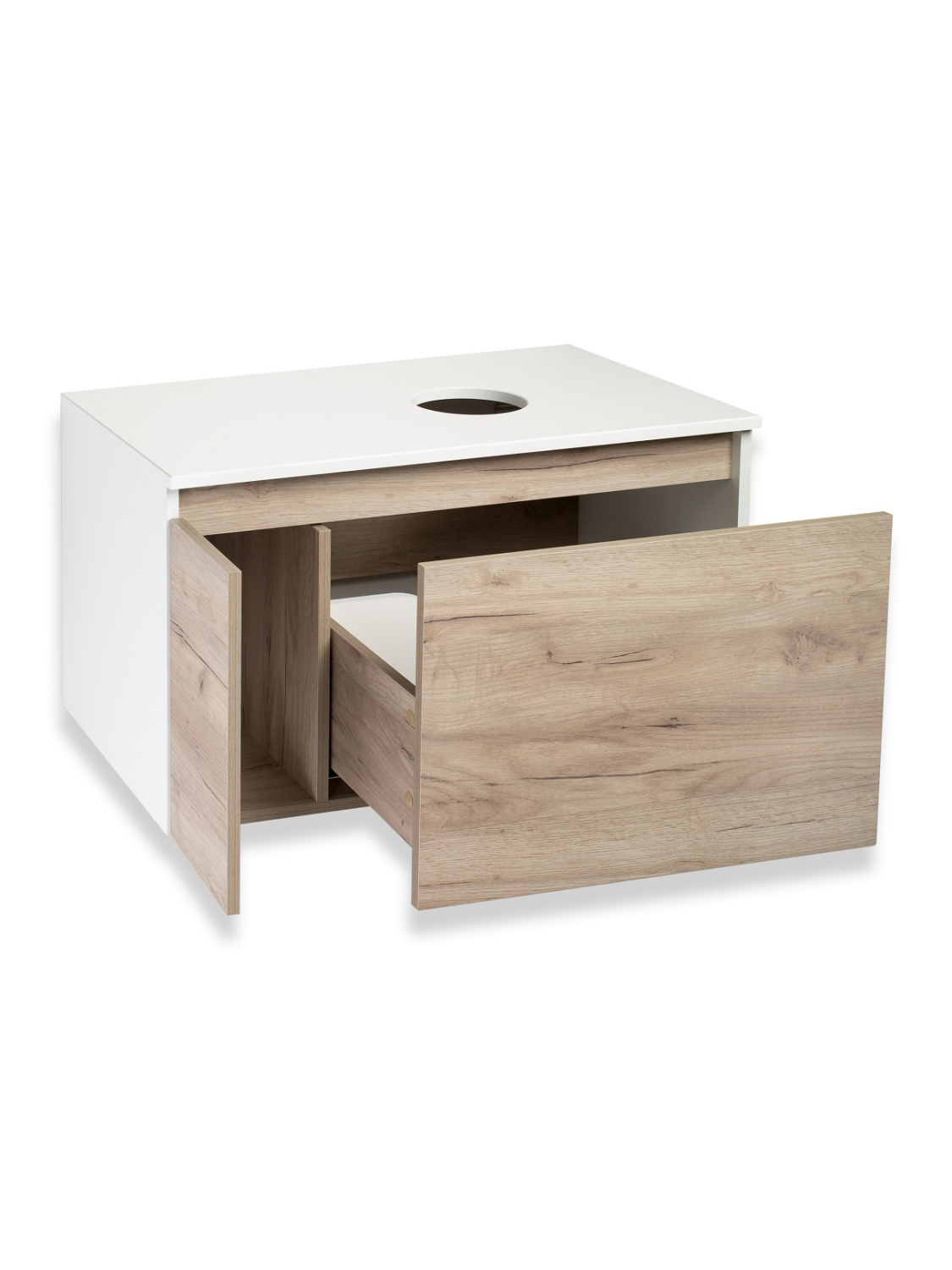 Тумба подвесная Runo Бари 80 под накладную раковину, крафт дуб/белый