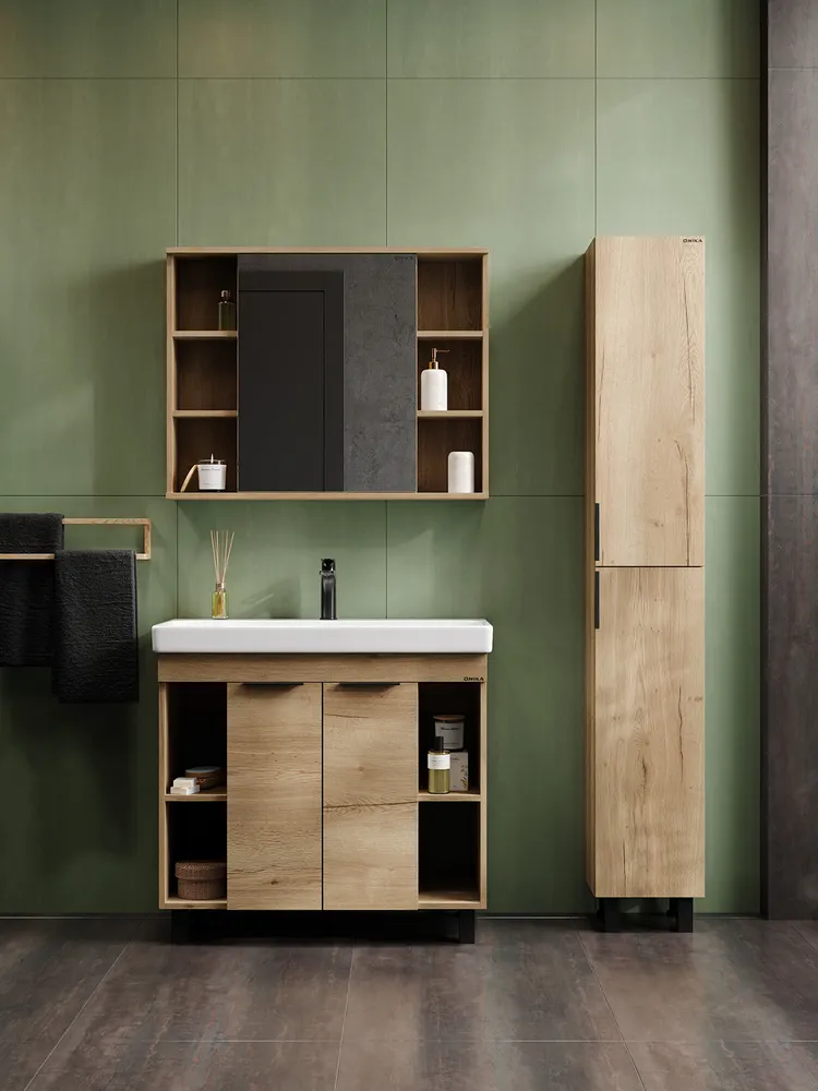 Зеркало-шкаф Onika Легран 90 универсальное, дуб галифакс