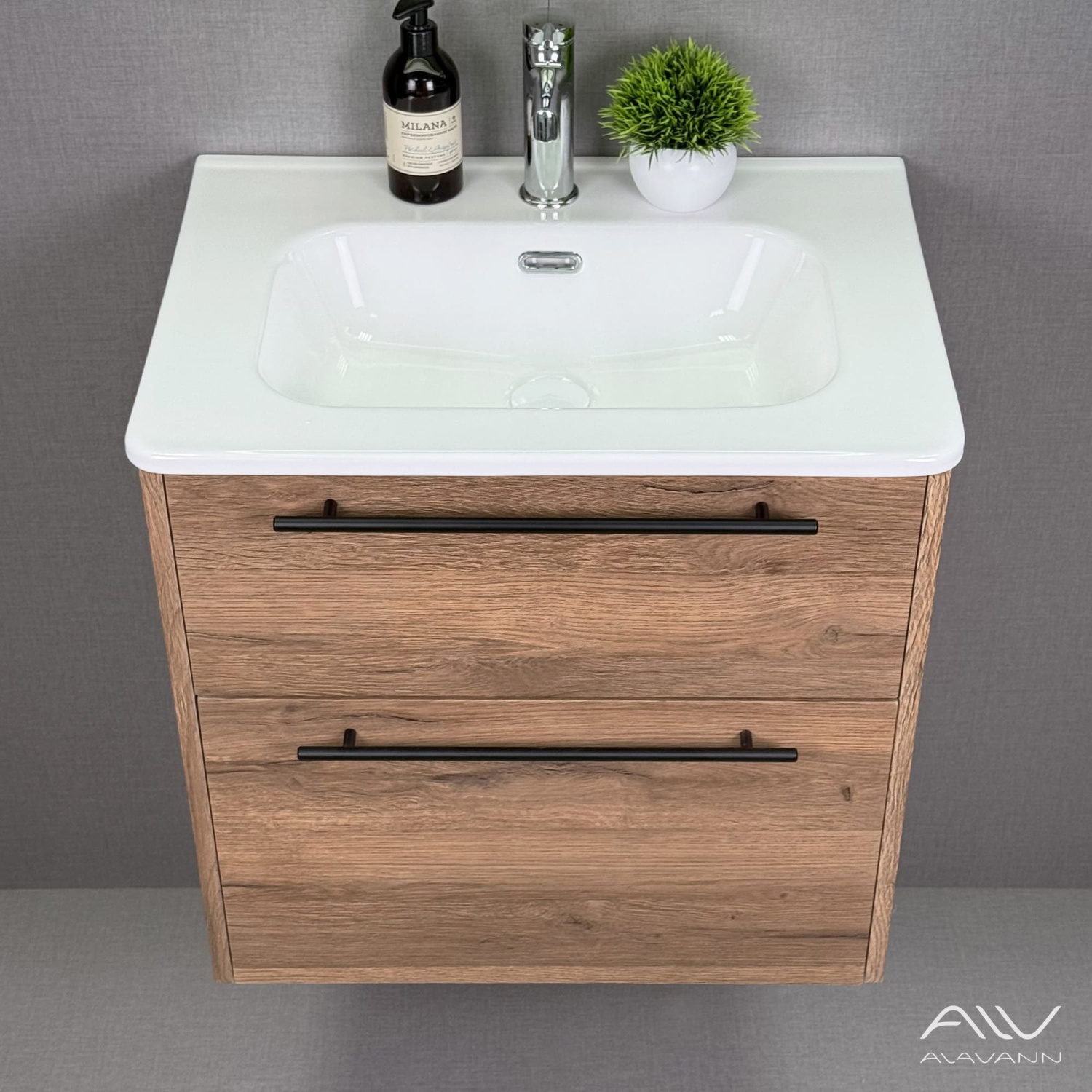 Тумба подвесная Alavann Rondo 60 с раковиной Rado 60, дуб