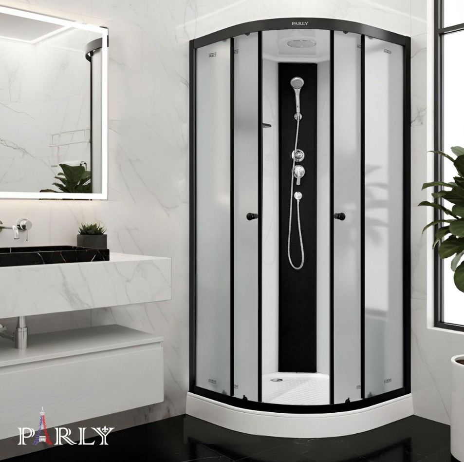 Душевой уголок PARLY BETT B831 80х80х210 1/4 круга, с поддоном, прозрачное стекло, черный
