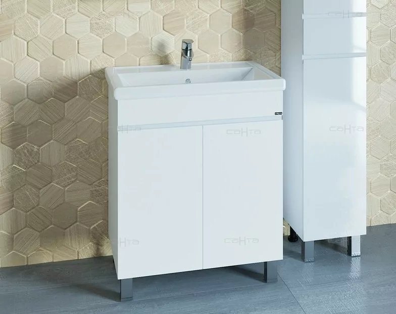 Тумба напольная Санта Марс 70 с раковиной Фостер 70 две двери, белый