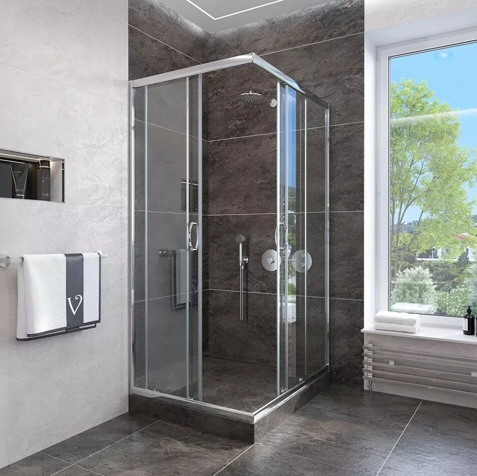 Душевой уголок Veconi RV113-80-01-C4 80х80 квадратный, без поддона, прозрачное стекло, хром