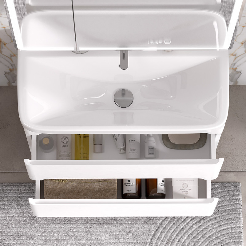 Тумба с раковиной EQUIL Nice 70 подвесная, 2 ящика, белый